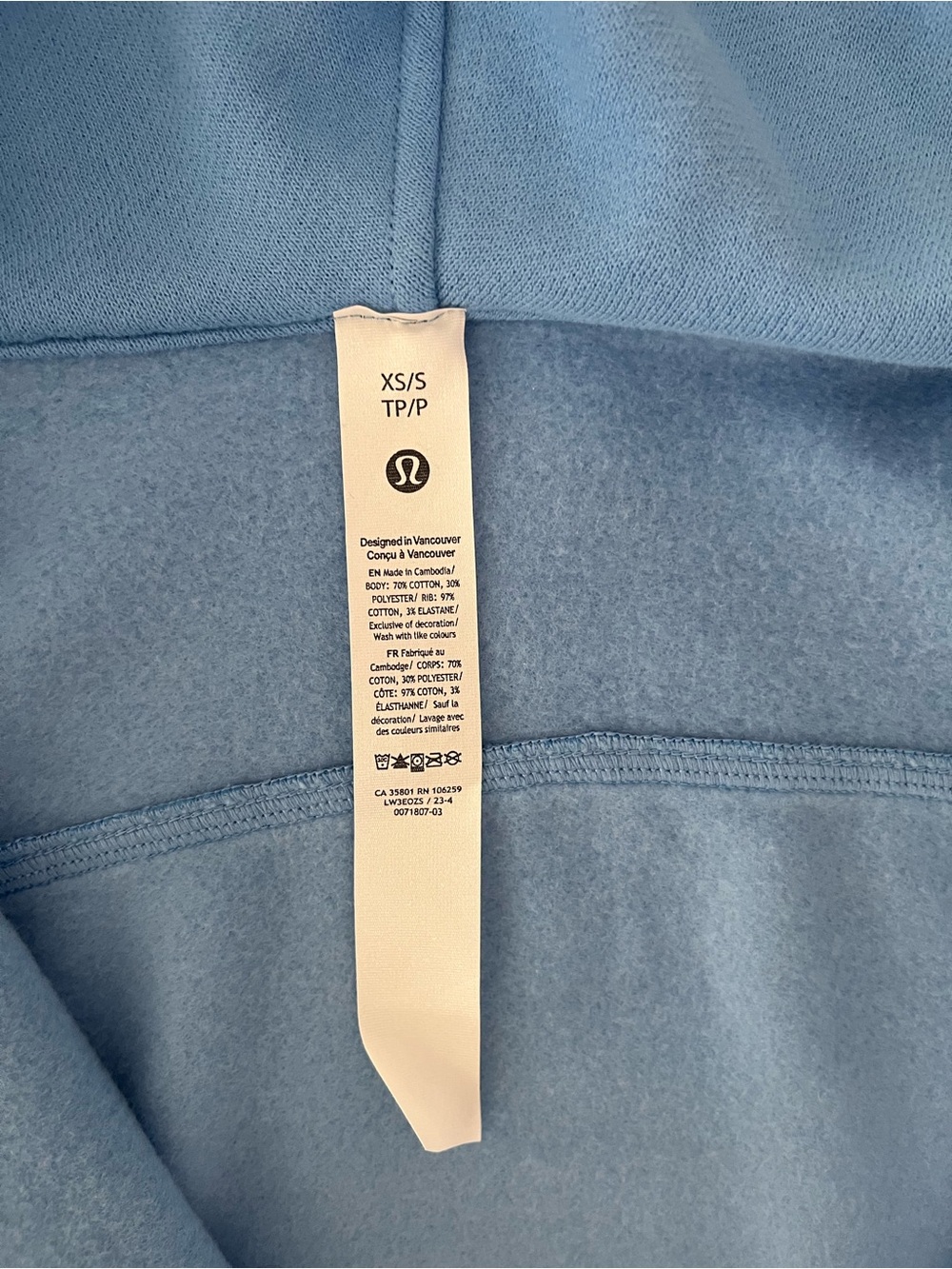 lululemon Athletica Scuba Sky Blue Fleece Sweatshirt NWOT - never worn - Picture 4 of 5